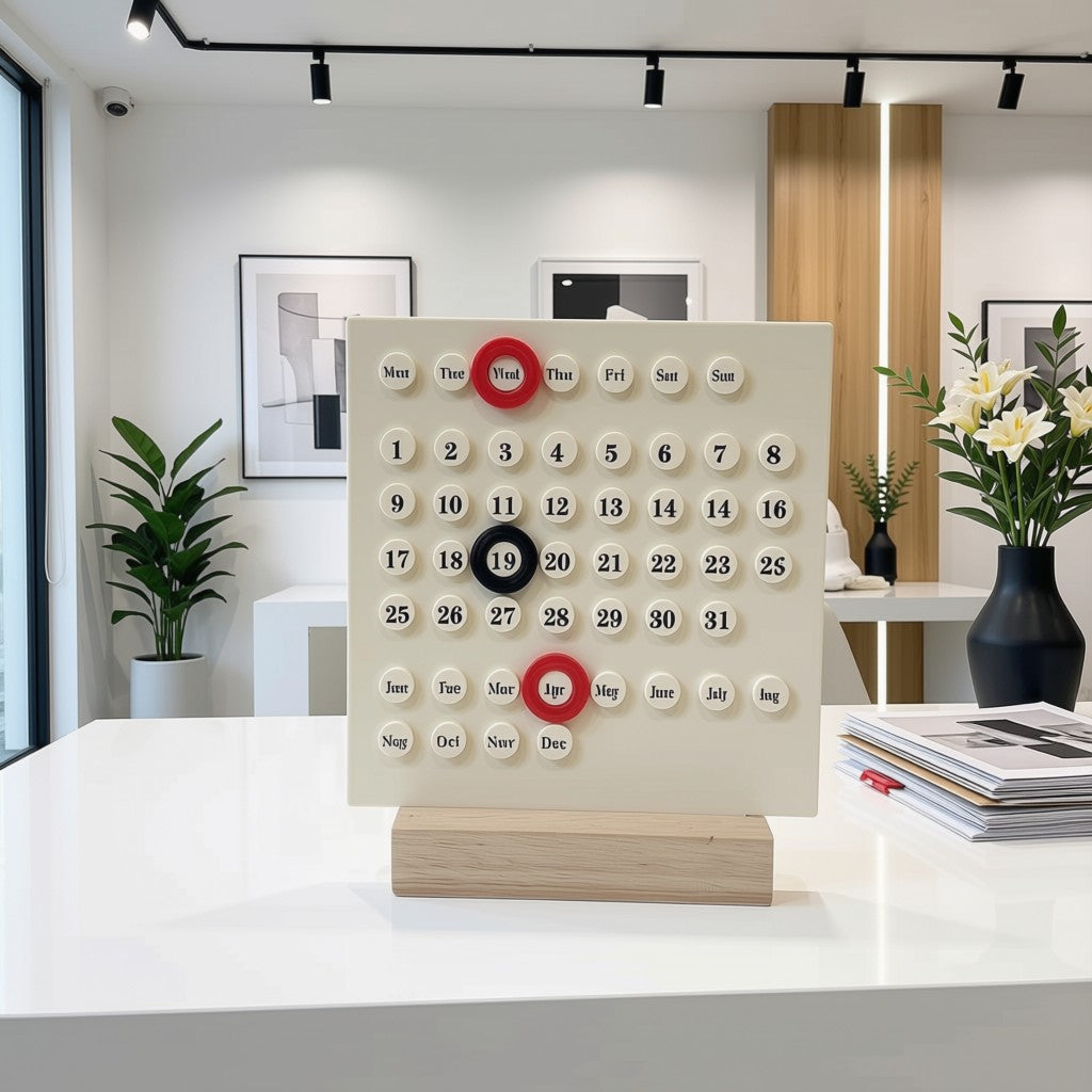 Minimalist Wooden Perpetual Desk Calendar – Reusable Date Display for Home & Office