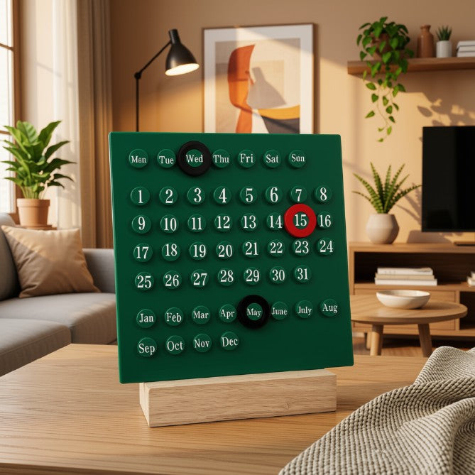 Minimalist Wooden Perpetual Desk Calendar – Reusable Date Display for Home & Office