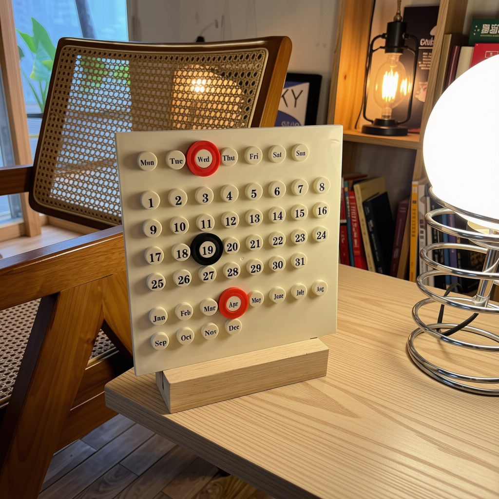 Minimalist Wooden Perpetual Desk Calendar – Reusable Date Display for Home & Office