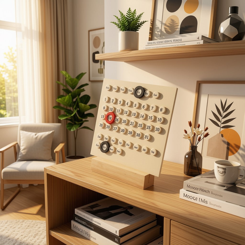 Minimalist Wooden Perpetual Desk Calendar – Reusable Date Display for Home & Office